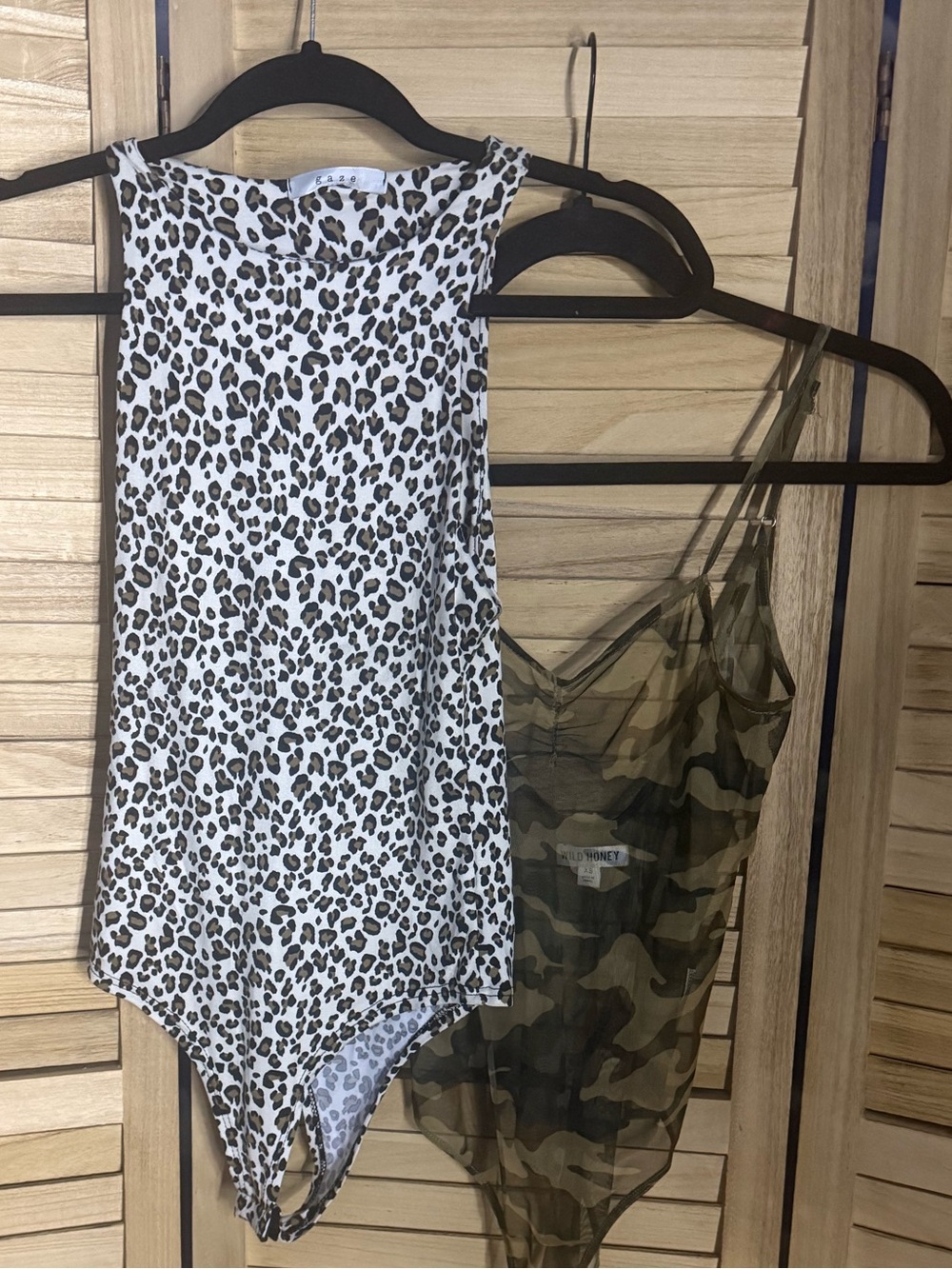 Leopard Print High-Neck Bodysuit & Sheer Camo Bodysuit Bundle
